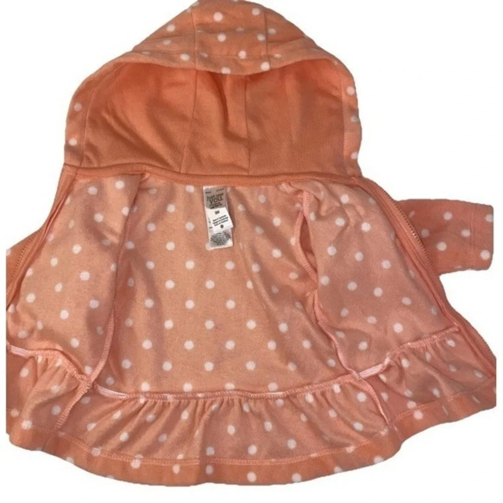 Carter's Fleece Zip Up Hoodies Kids 3M Multicolor Polka Dot Peach White 2 Pack